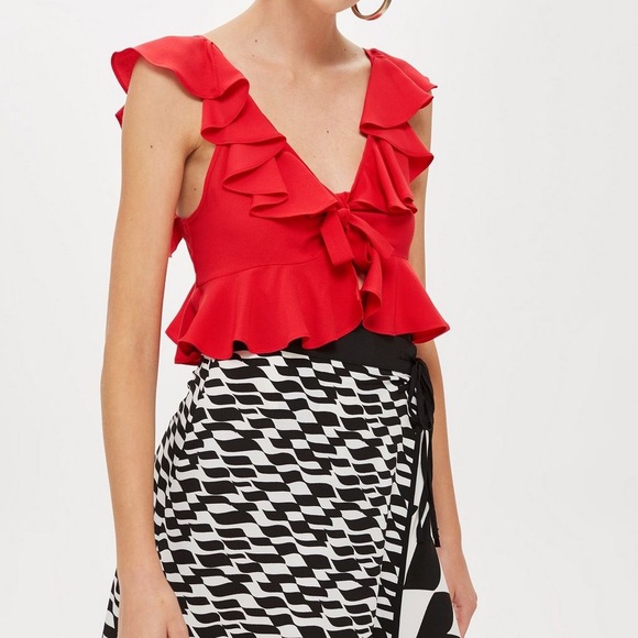 Topshop red frill crop top - Picture 2 of 9